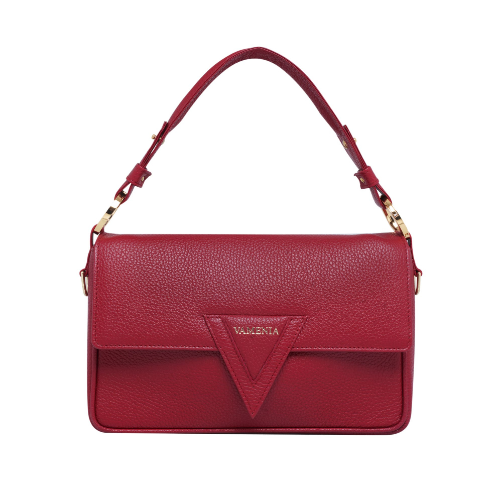 Shoulder bag made of grained calfskin wine red